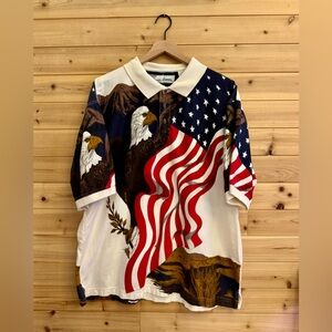 VNTG American Summer XL American Flag Eagle Patriotic Polo 4th Of July Stars